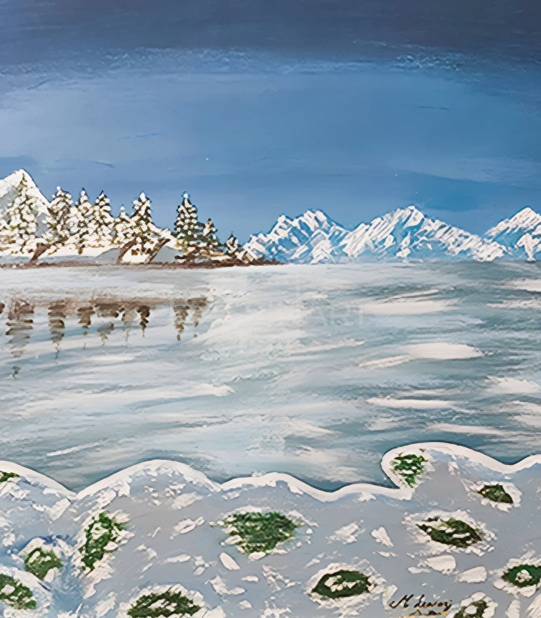 Paysage Neigeux  - signé par l'artiste Mounia Lemrozi.