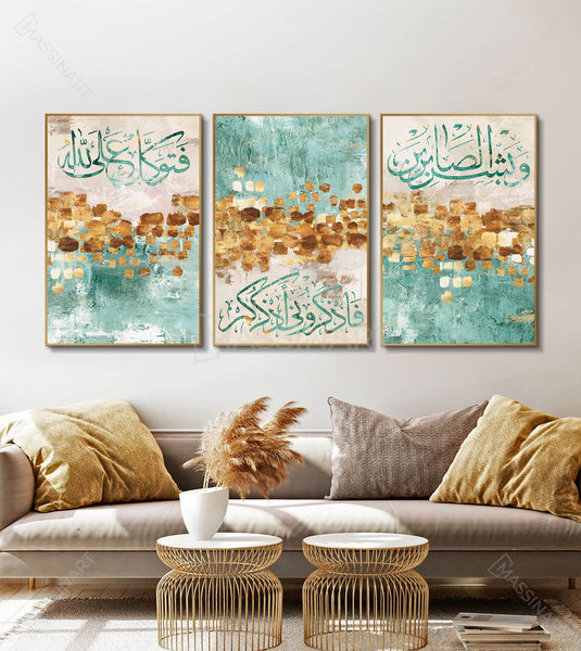 Tableaux décoratifs - Tableau décoratif Dhikr Allah - Décoration triptyque  Maroc