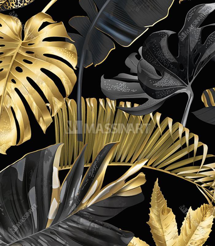 Golden and Black Leaves  - Set de tableaux modernes - Massinart.ma  décoration murale au Maroc