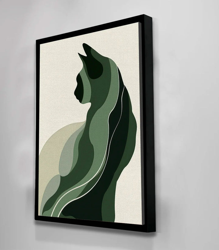 Tableau silhouette chat Massinart — composition féline verte verticale