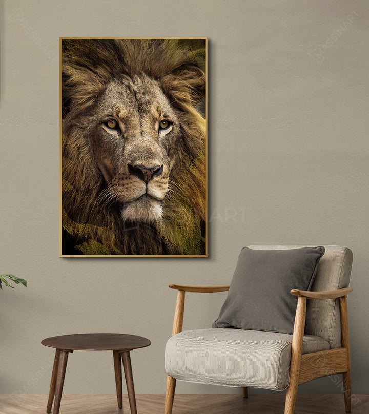 Tableau lion Massinart — décoration intérieur mur blanc style contemporain
