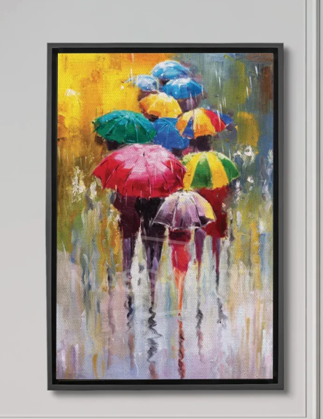 Colorful umbrellas Deluxe / 40x90 / Cadre noir
