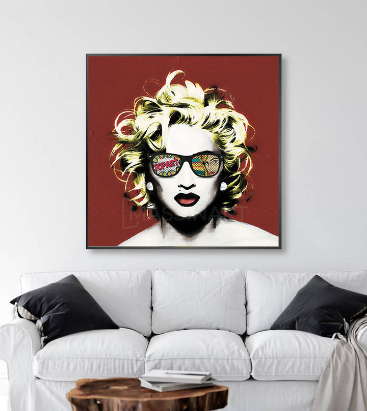 Mise en situation salon moderne tableau pop art madonna décoration murale Massinart