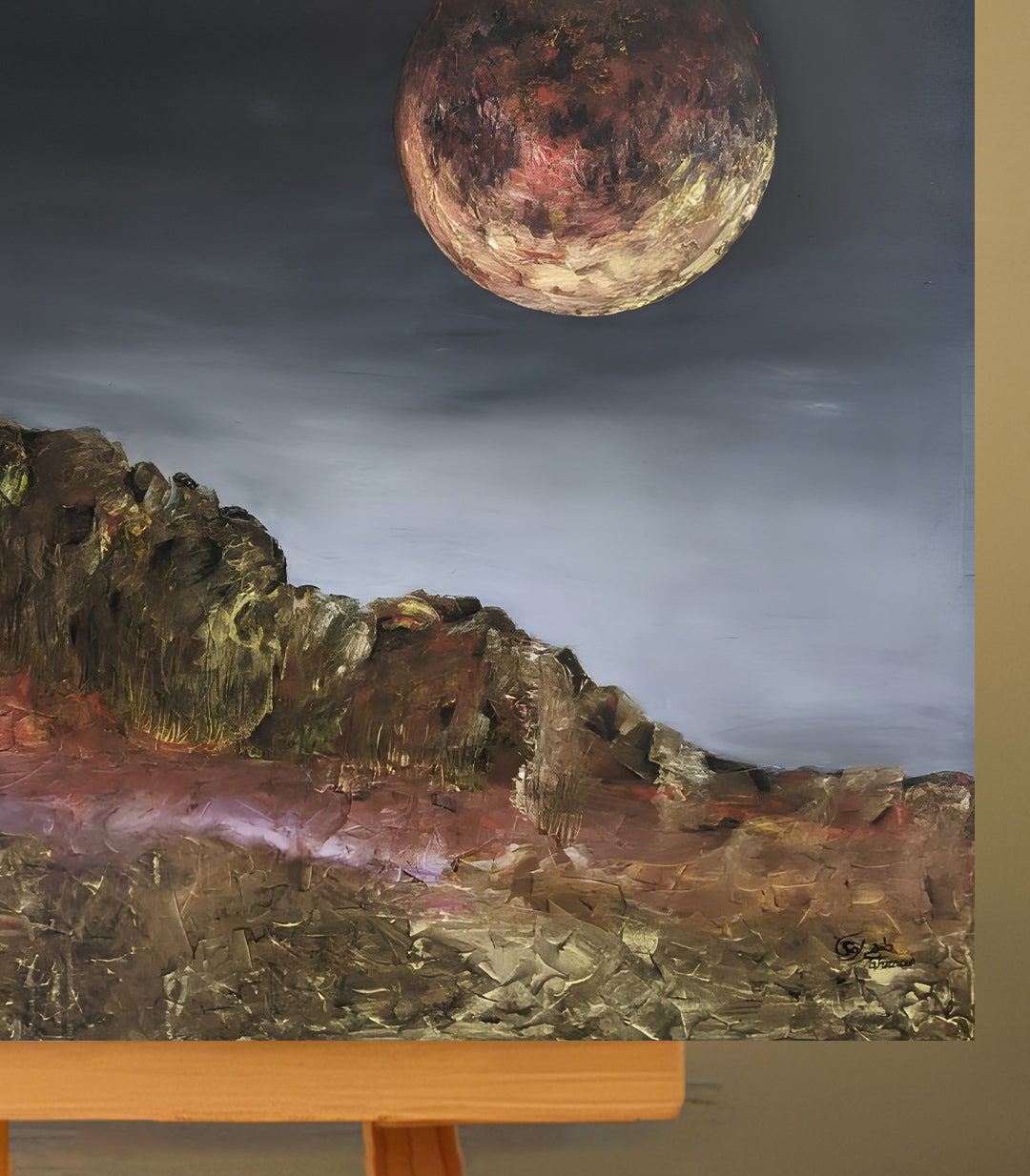 La lune Rouge - signé par l'artiste Latifa Tahraoui