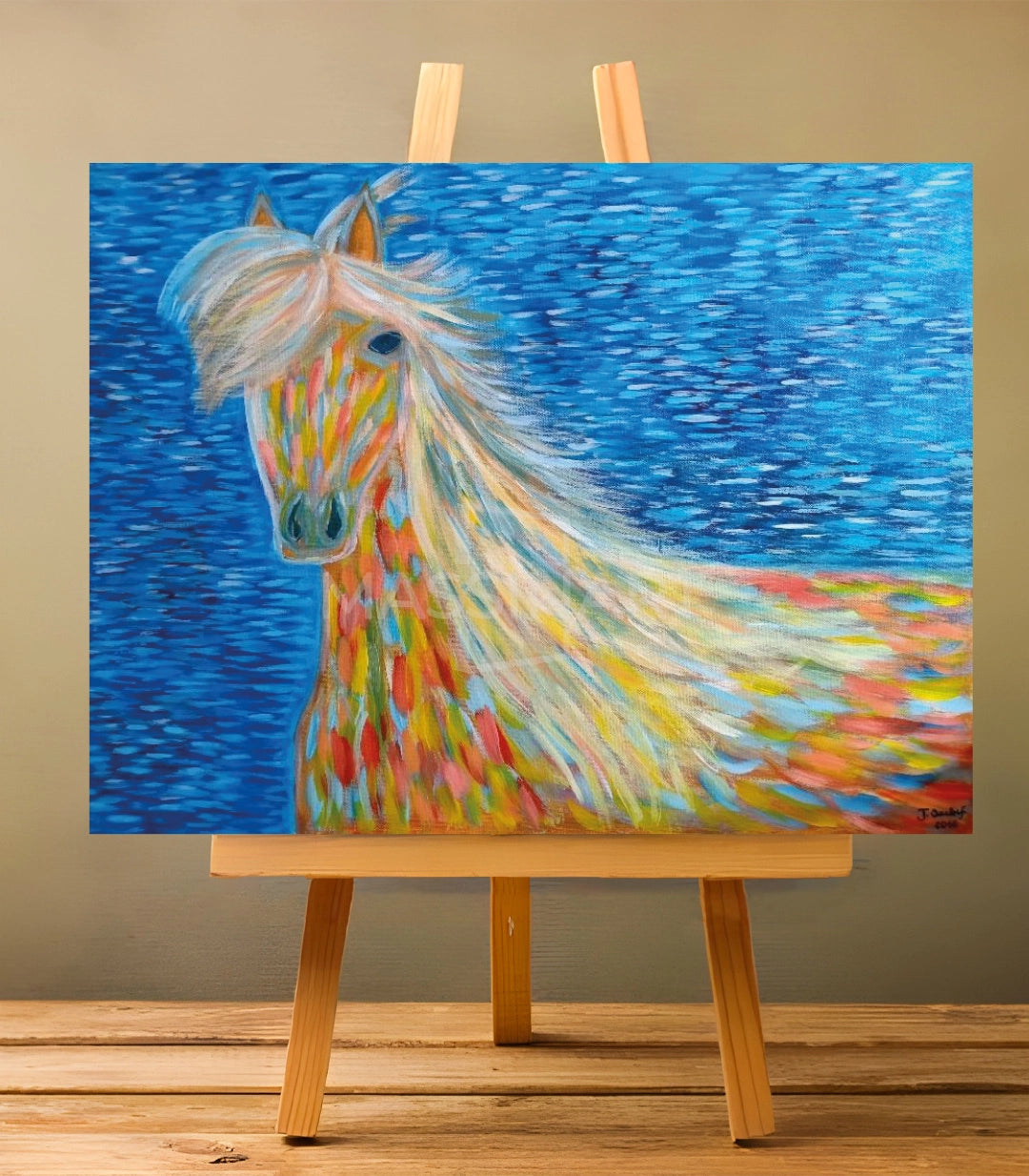 Cheval coloré - signé par l'artiste Jihane Ouchrif.