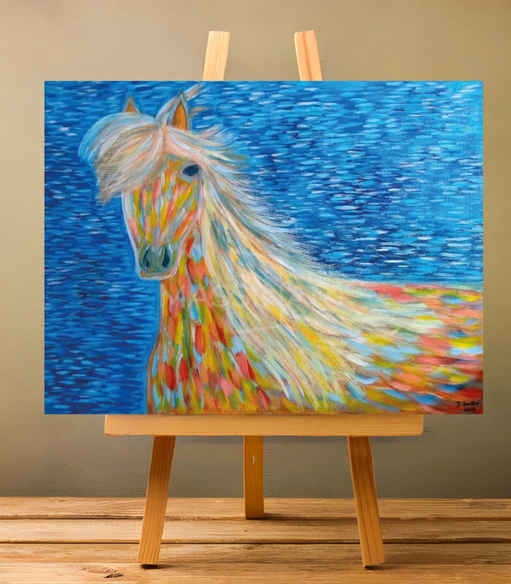 Cheval coloré - signé par l'artiste Jihane Ouchrif.