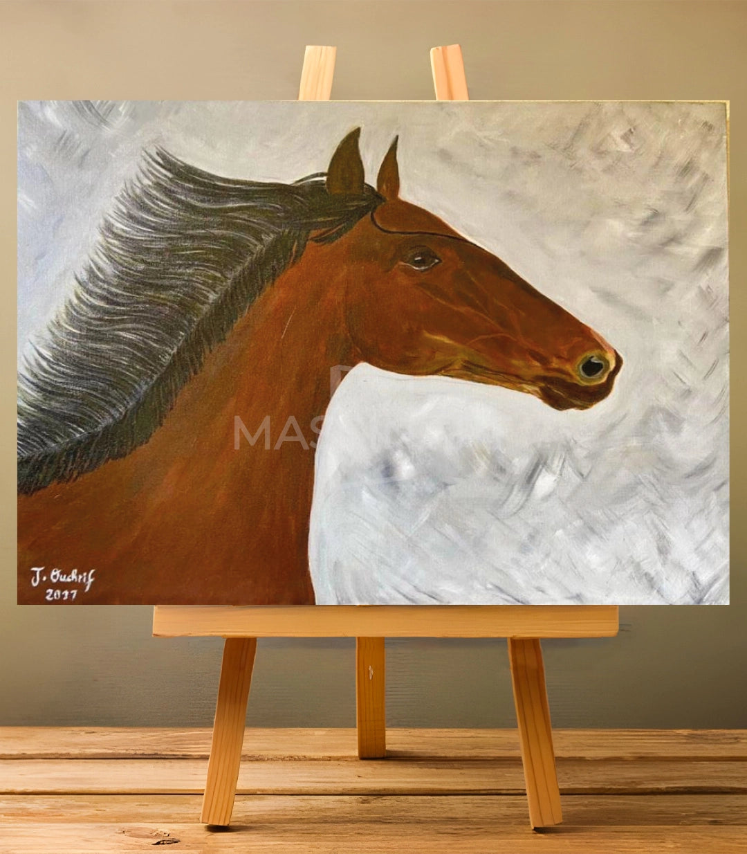 Cheval réaliste marron - signé par l'artiste Jihane Ouchrif.