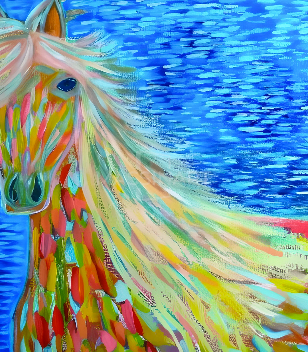 Cheval coloré - signé par l'artiste Jihane Ouchrif.