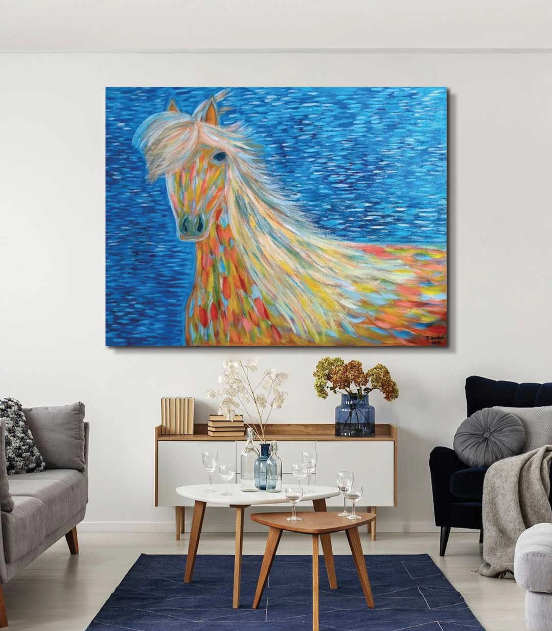 Cheval coloré - signé par l'artiste Jihane Ouchrif.