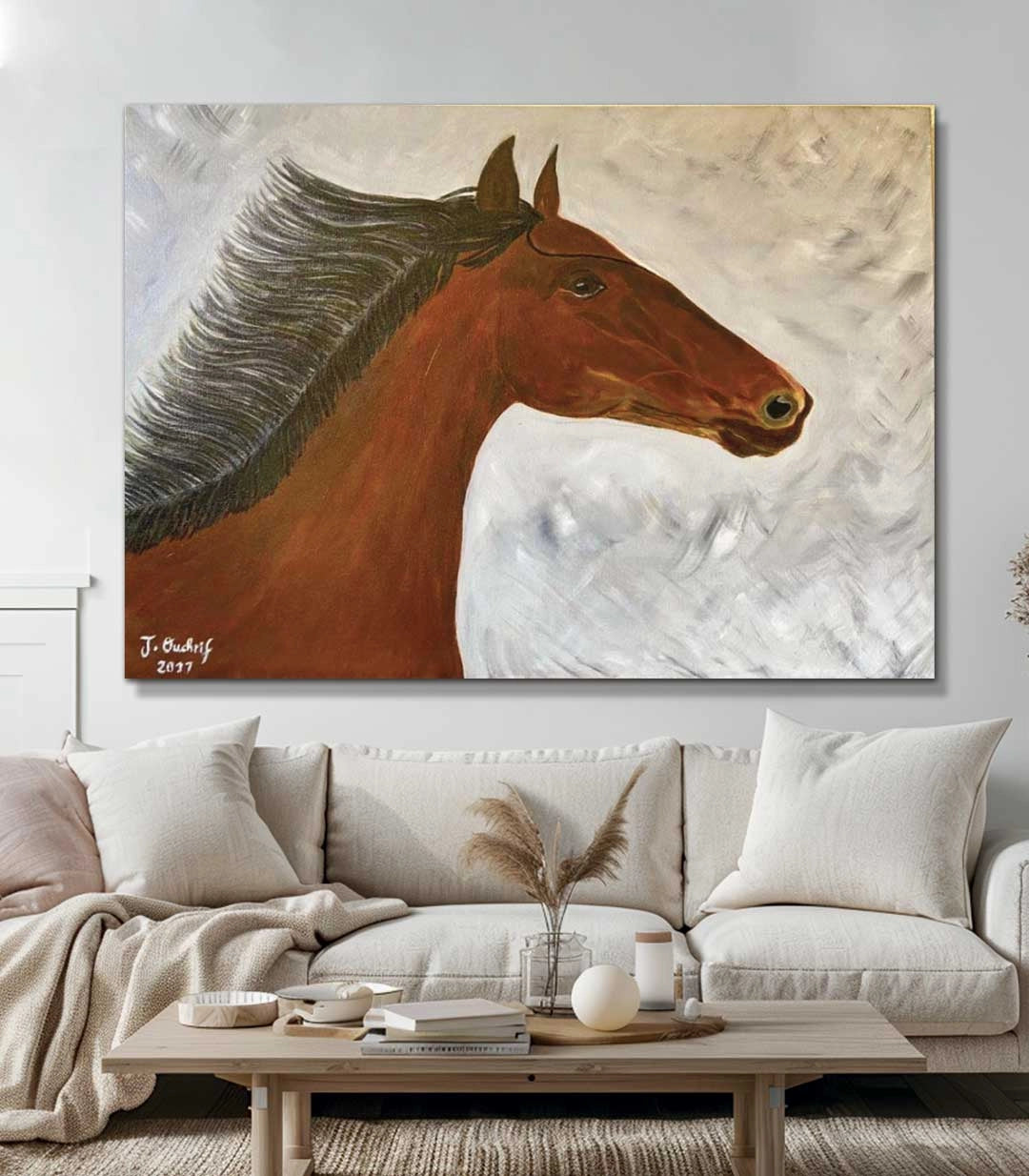 Cheval réaliste marron - signé par l'artiste Jihane Ouchrif.