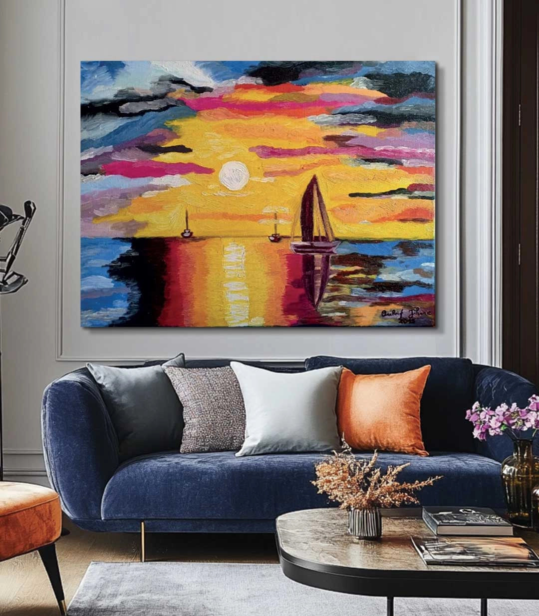 Coucher de soleil - signé par l'artiste Jihane Ouchrif.