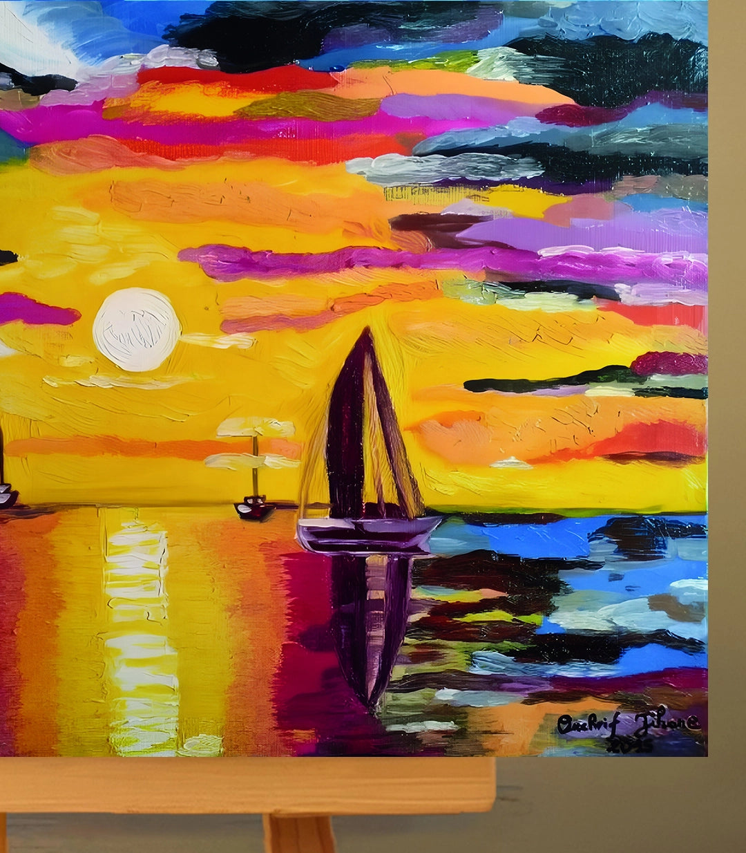 Coucher de soleil - signé par l'artiste Jihane Ouchrif.