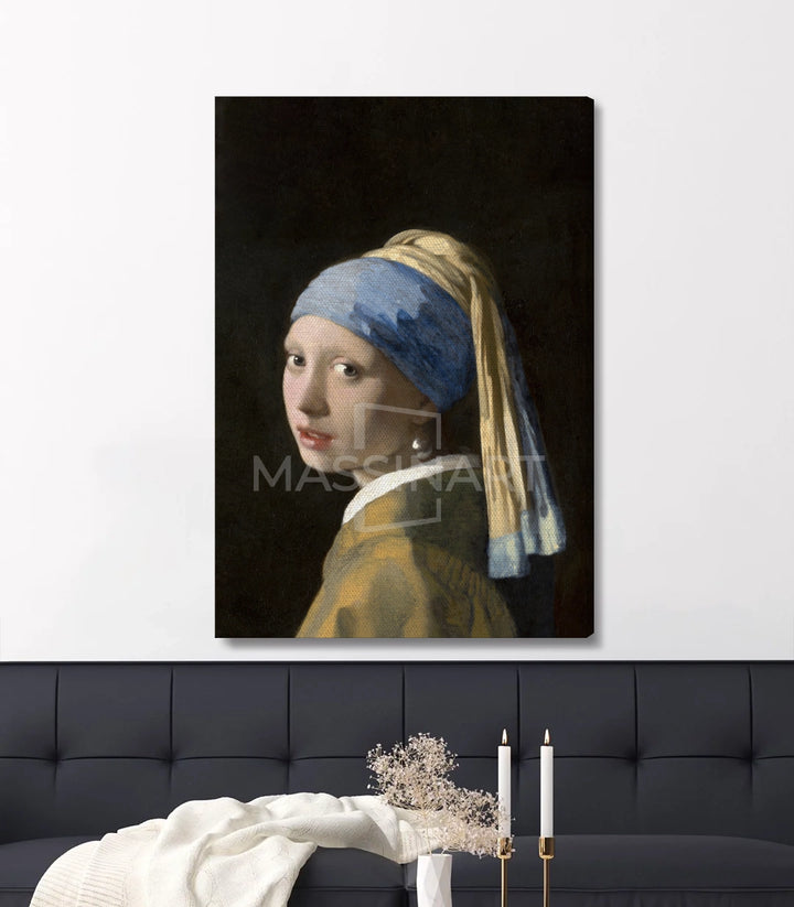 Tableau La Jeune Fille à la Perle, cadre noir élégant Massinart