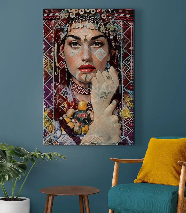 Tableau Amazigh Gaze détail portrait femme traits expressifs Massinart