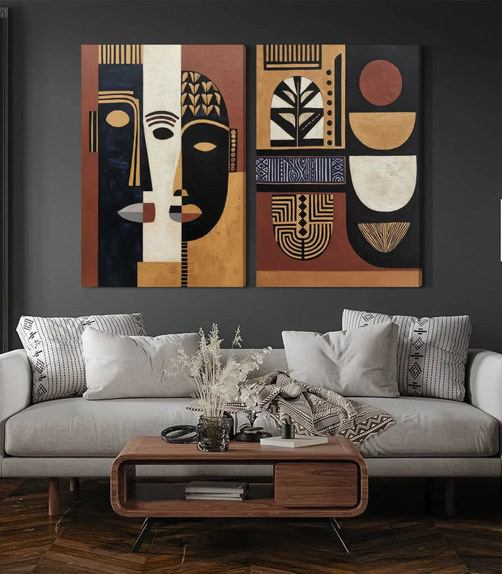 Détail composition droite Tableau Tribalism formes abstraites Massinart