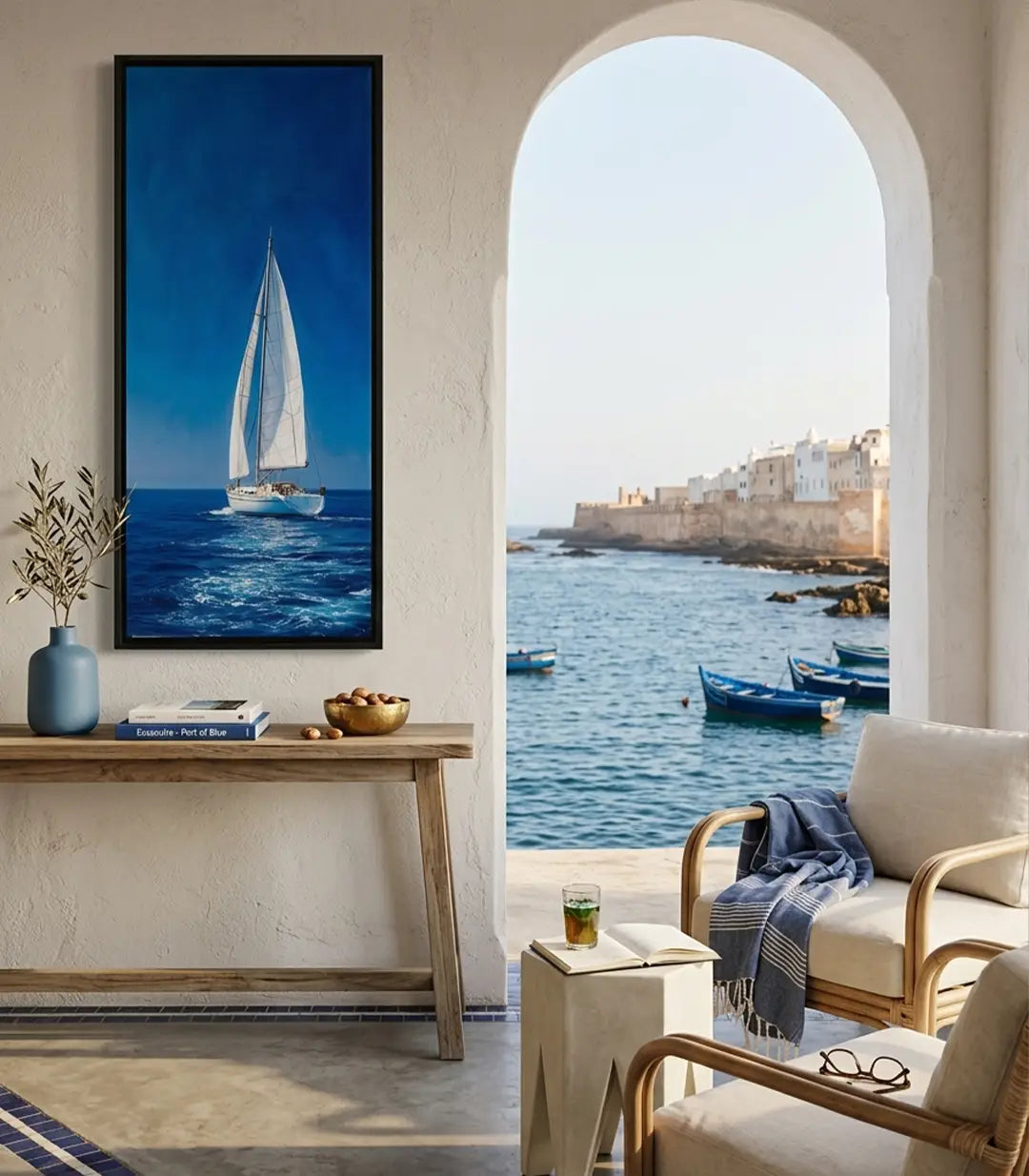 Tableau Voyage Massinart — simulation salon moderne bord de mer
