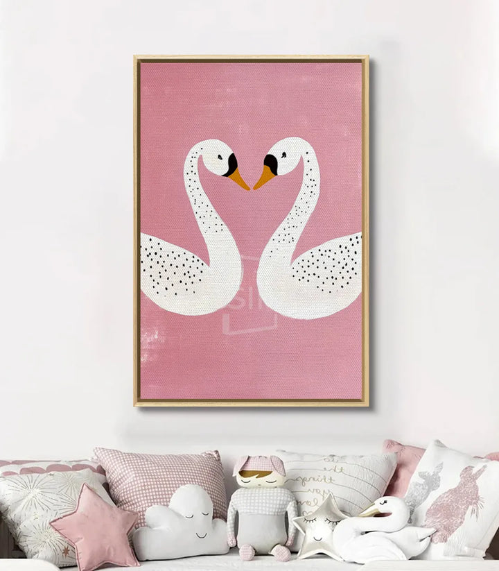 Décoration intérieur - Tableau animal enfant cygnes rose, style minimaliste Massinart
