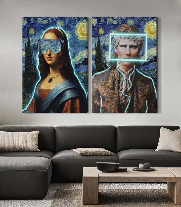 Tableau La Joconde Étoilée diptyque, perspective chambre à coucher design moderne