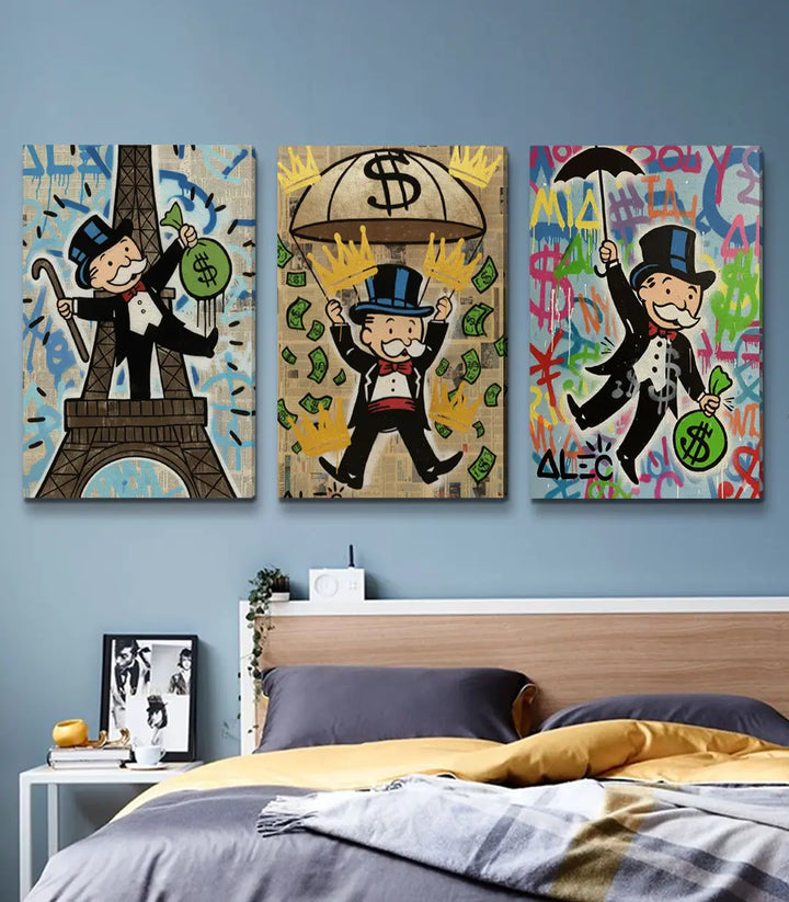 Mise en situation salon — Triptyque Money Dreams décoration murale chambre moderne Massinart
