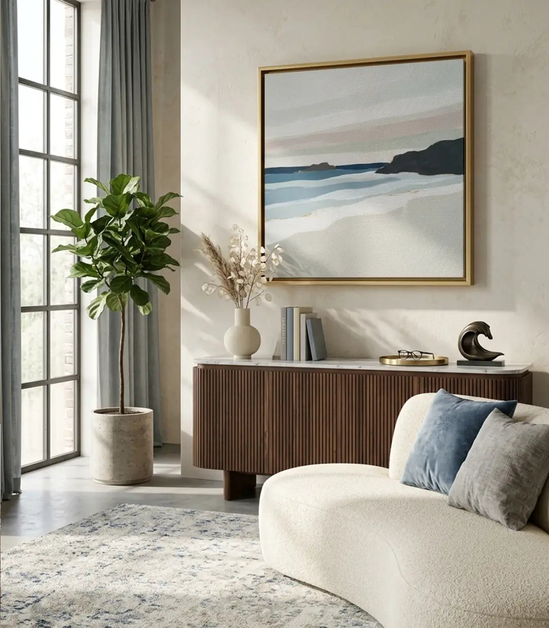 Tableau Layered Shore mise en situation chambre à coucher décoration intérieur Massinart