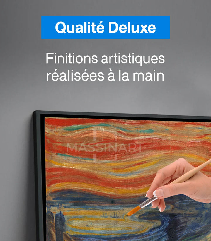 Tableau Le Cri Munch expressionniste composition dynamique, ciel tourmenté lignes courbes Massinart