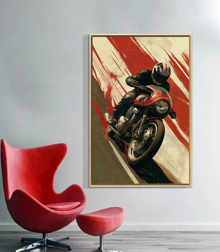 Mise en situation chambre garçon — Tableau Moto Master décoration murale style rétro Massinart