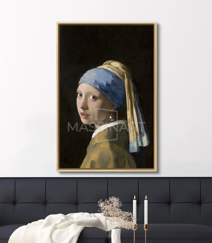 Tableau La Jeune Fille à la Perle, ambiance couloir vertical Massinart