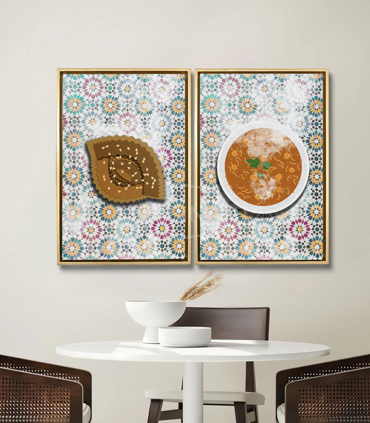 Tableau Chabakia en situation salle à manger — décoration murale diptyque Massinart