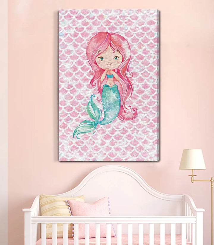 Tableau Mermaid ambiance chambre enfant rose Massinart