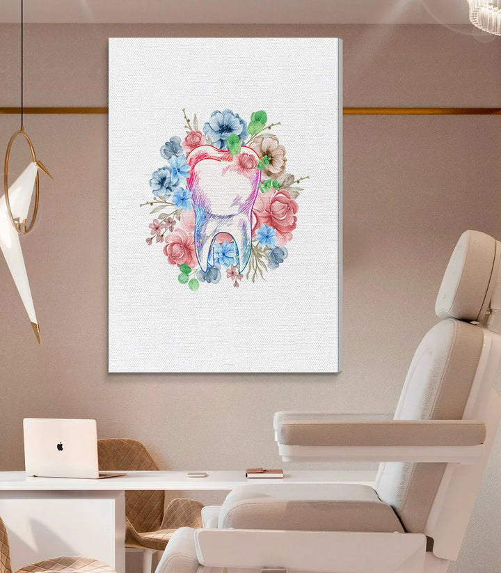 Tableau art dentaire fleurs minimaliste Massinart