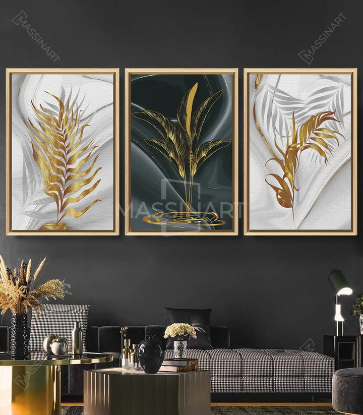 Tableau feuille bananier dorée blanc — Massinart