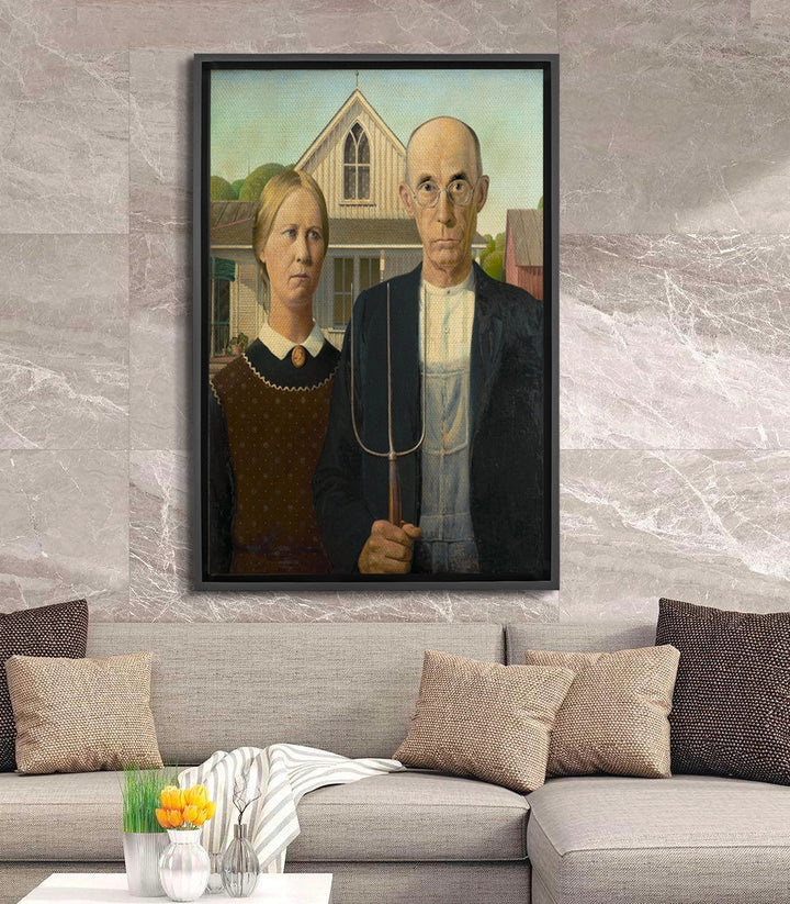Tableau American Gothic mise en situation salon moderne Massinart