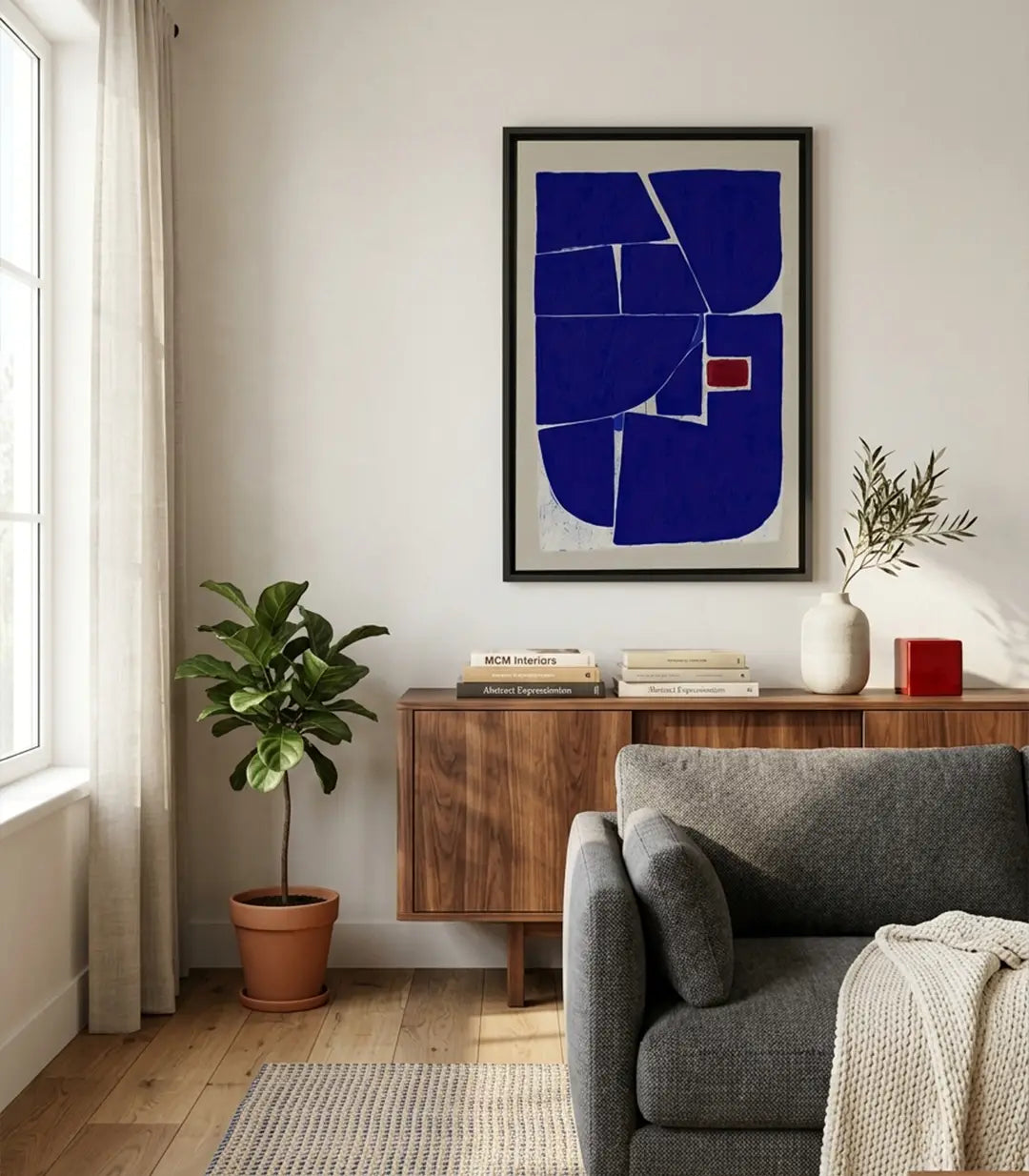 Tableau Indigo cadre doré mise en situation intérieur design — Massinart