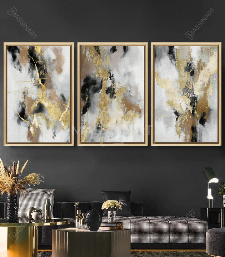 Tableau abstrait Ethereal droite, tons taupe et noir harmonisés — Massinart