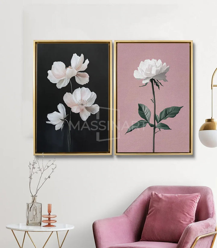 Tableau pivoines blanches rose pastel décoration salon Massinart
