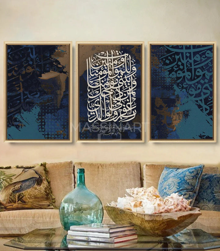 Tableau arabesque turquoise calligraphique Massinart - panneau droit