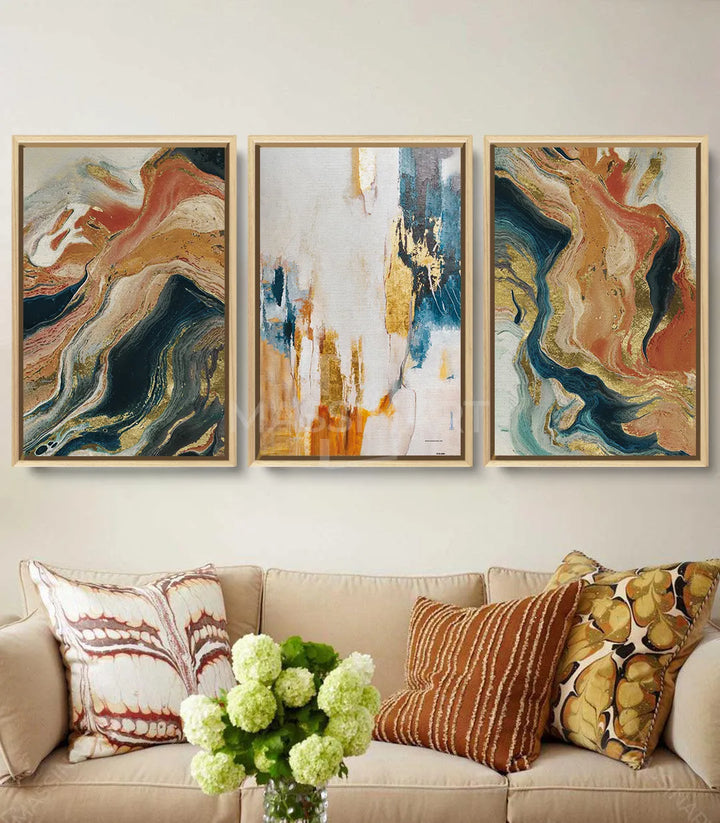 Tableau Affection abstrait marbré volet droit — vagues organiques or et terracotta, Massinart