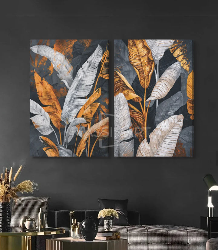 Tableau Tropical diptyque mise en situation salon moderne Massinart