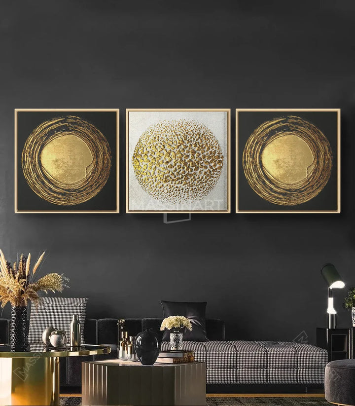 Tableau cercle doré géométrique avec contours texturés - Massinart