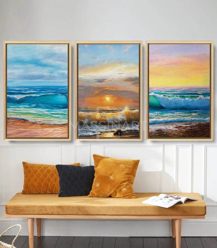 Tableau Pure Sea droite — Crépuscule jaune et vagues vertes émeraude Massinart