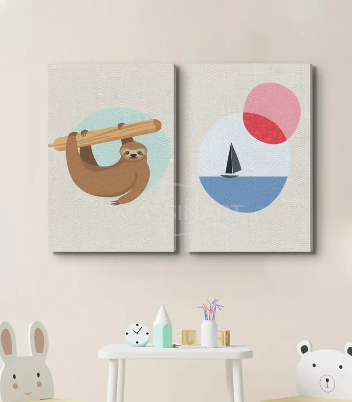Détail tableau Lazy Koala partie bateau Massinart — illustration minimaliste