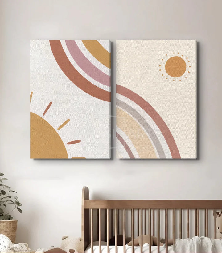Mise en situation décoration chambre d'enfant diptyque soleil minimaliste Massinart