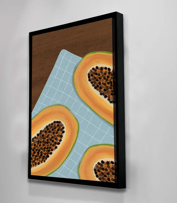 Tableau papaye Tropical Slice — détail peinture fruits tropicaux Massinart