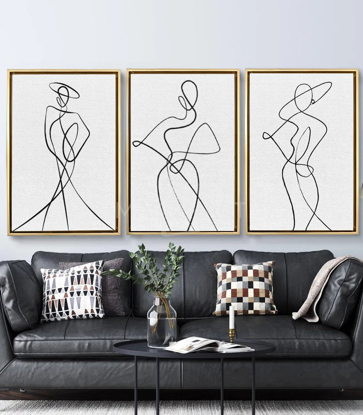 Tableau silhouette femme triptyque mise en situation salon moderne Massinart