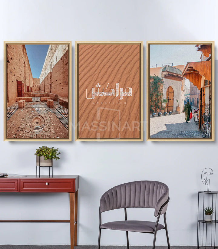 Tableau Red City volet droit — rue historique avec portes orangées et architecture marocaine Massinart