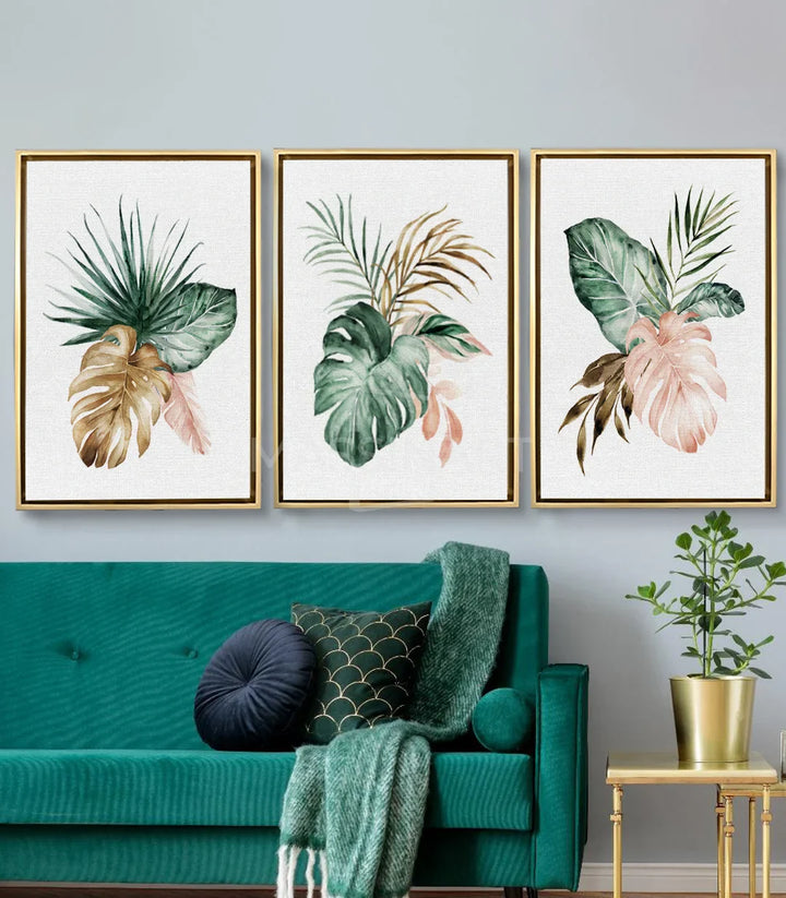 Tableau botanique tropical feuille palmier doré Massinart