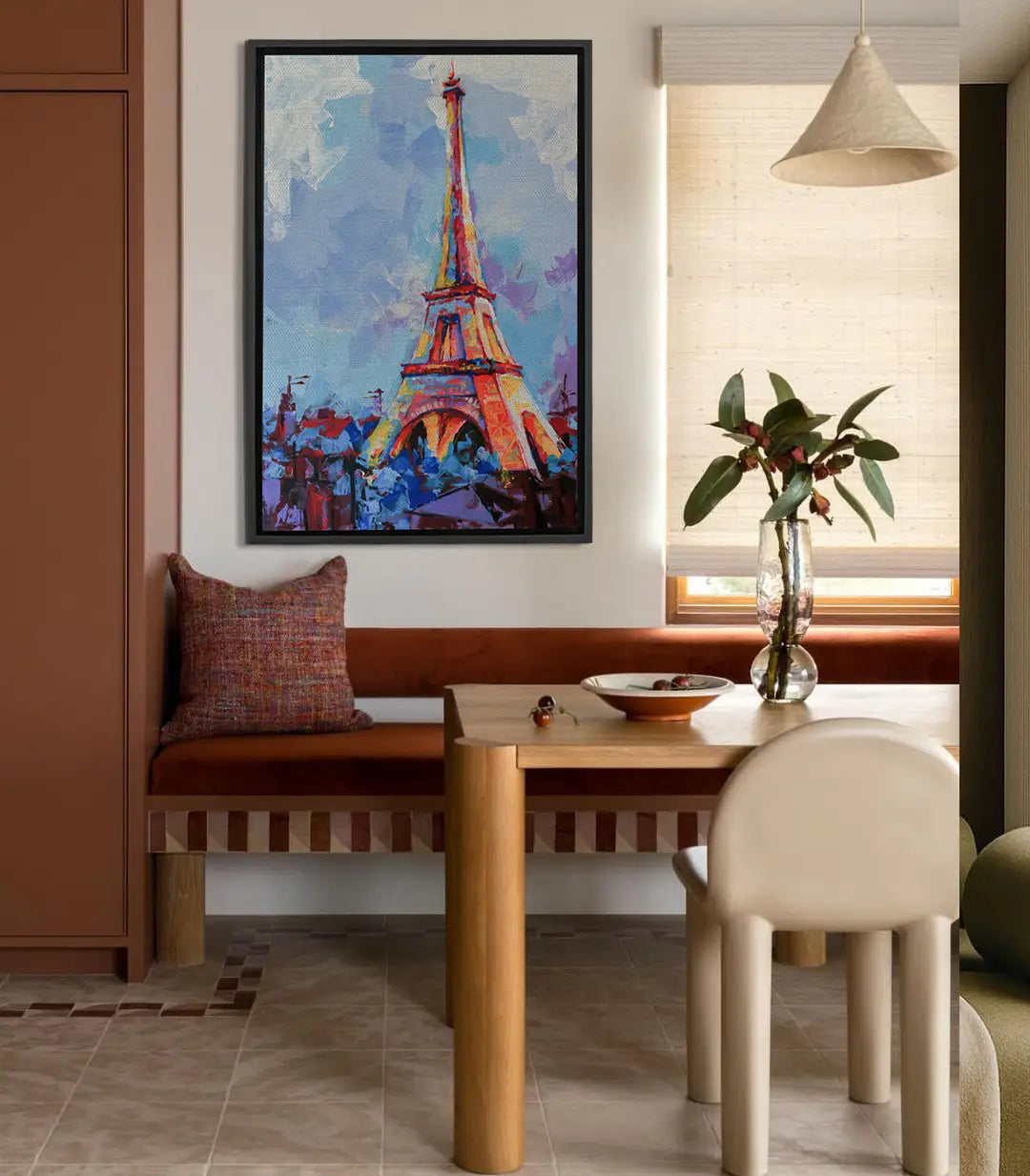Tableau Tour Eiffel expressionniste aux couleurs vibrantes rouge orange bleu violet — Massinart