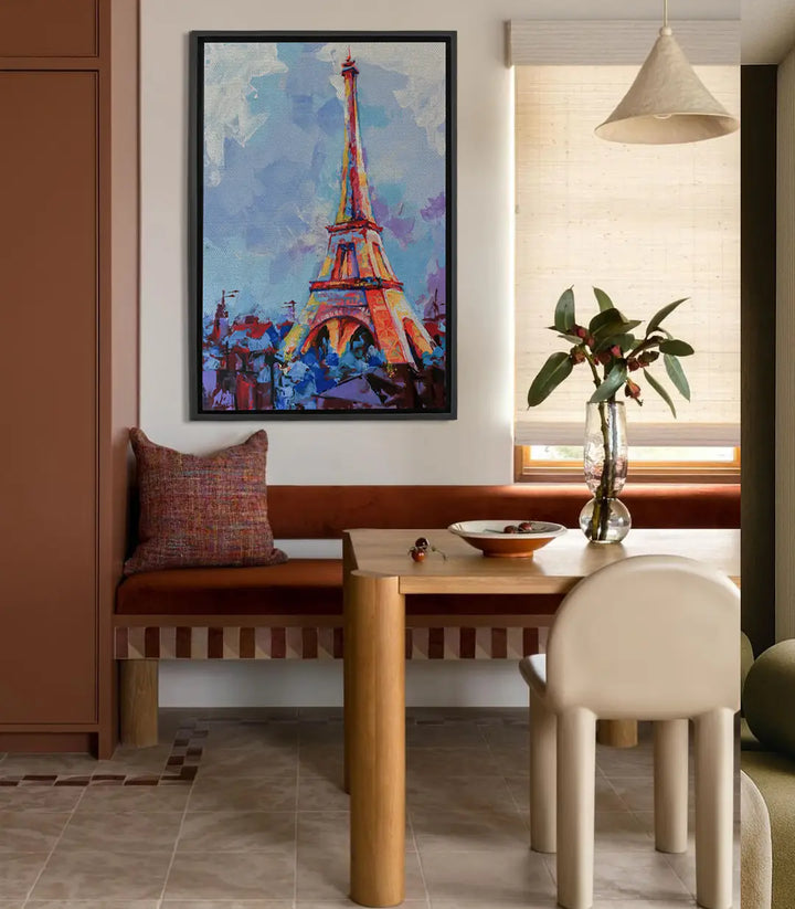 Tableau Tour Eiffel expressionniste aux couleurs vibrantes rouge orange bleu violet — Massinart