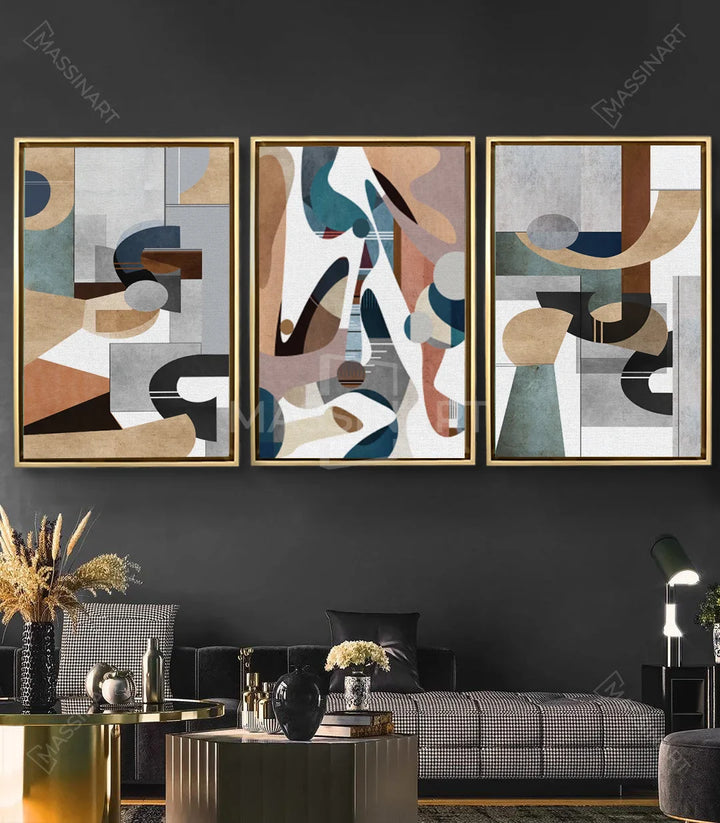 Tableau Eternity panneau central - formes organiques minimalistes taupe marron blanc Massinart