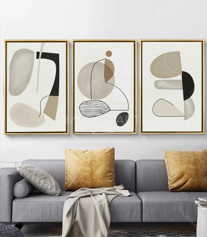 Tableau minimaliste triptyque décoration salon gris Massinart